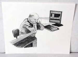 300x221 original pencil drawing old man tired computer work office ebay - Old Computer Drawing