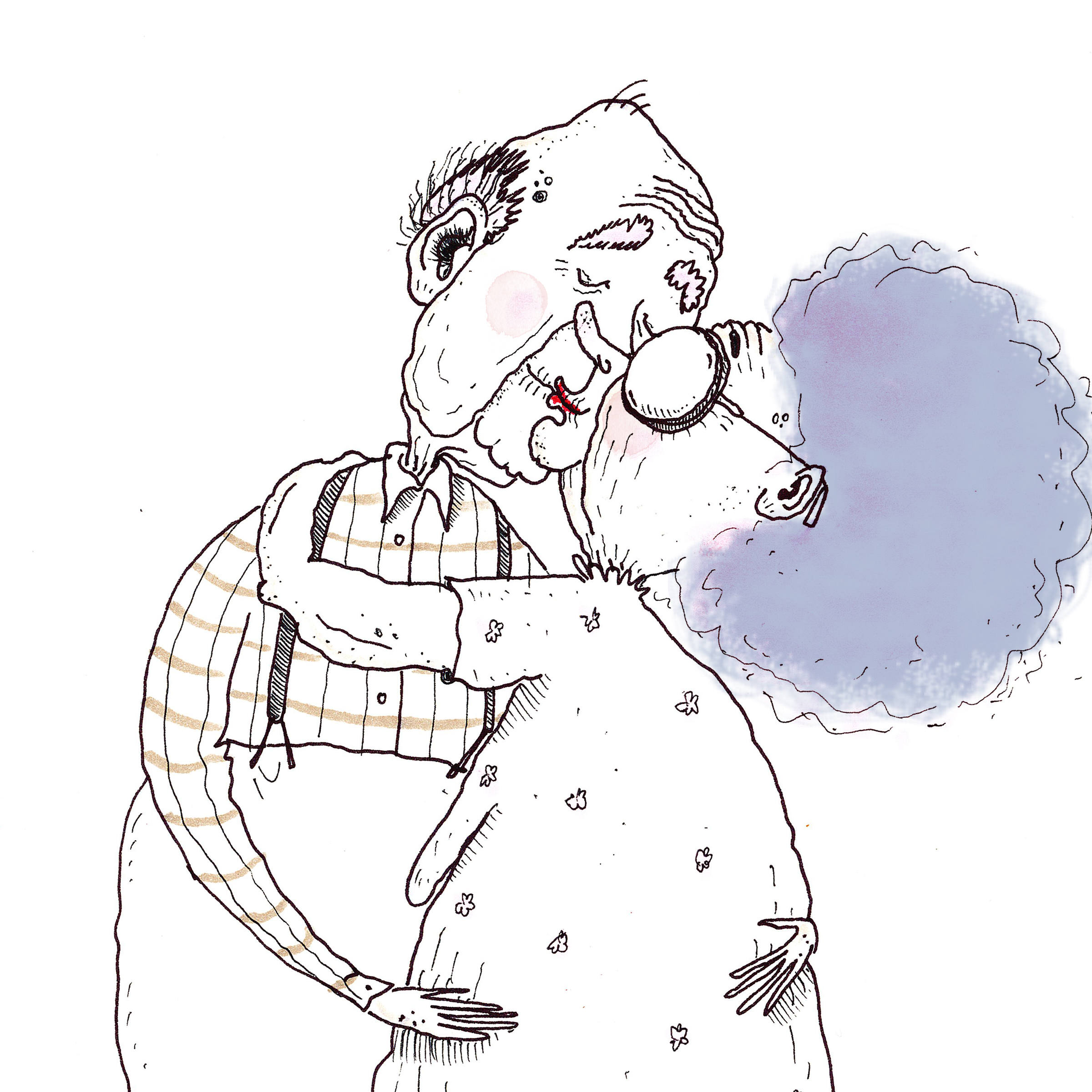 2400x2400 hand drawn art print of elderly couple in love illustration etsy - Old Couple Drawing