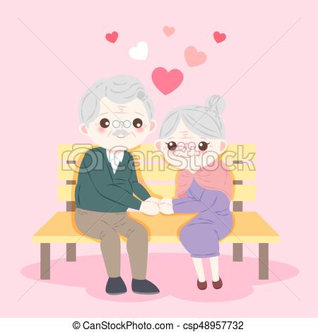 450x470 Cute Cartoon Old Couple Sit On The Banch - Old Couple Drawing
