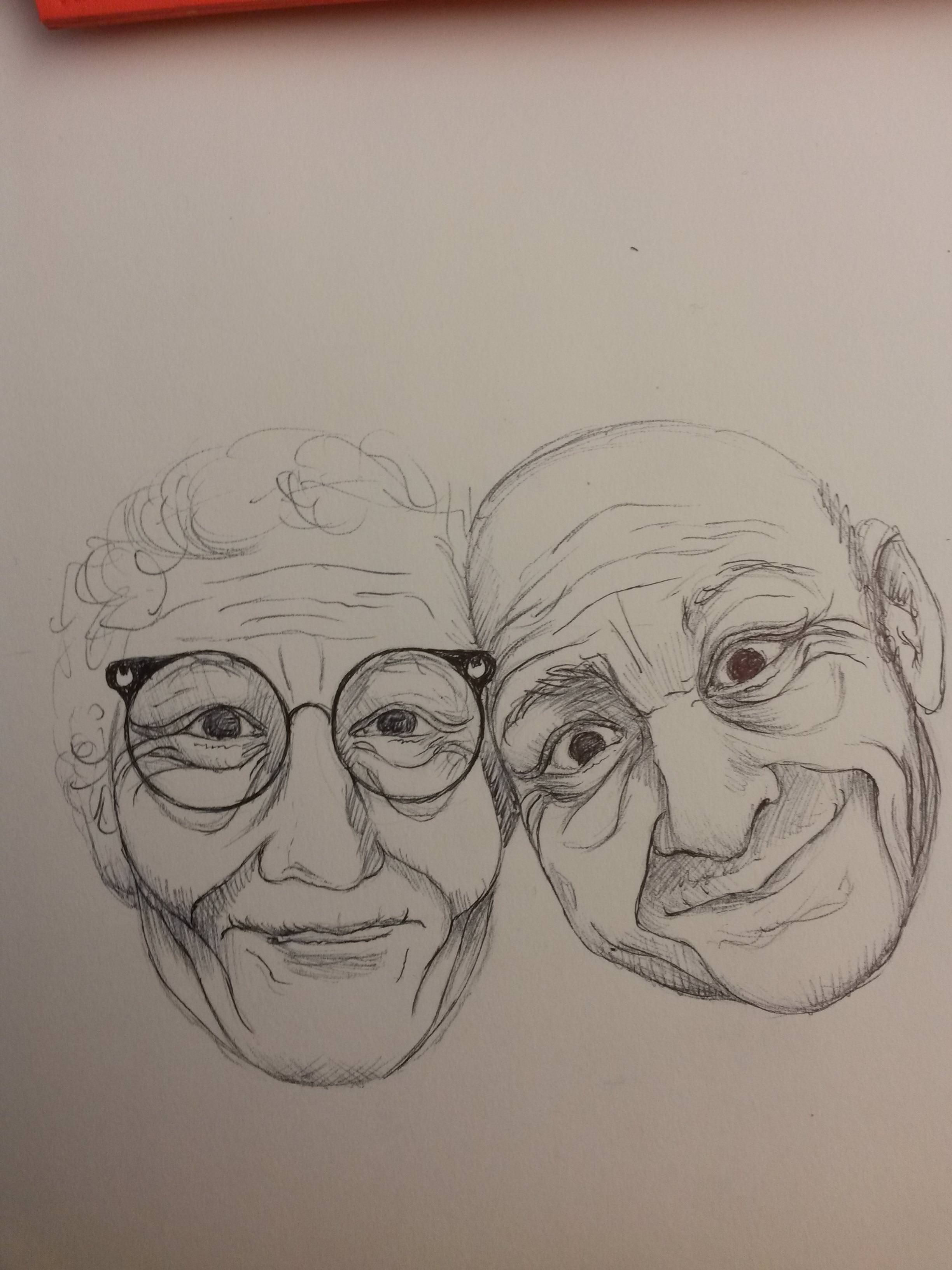 Old Couple Drawing at PaintingValley.com | Explore collection of Old ...