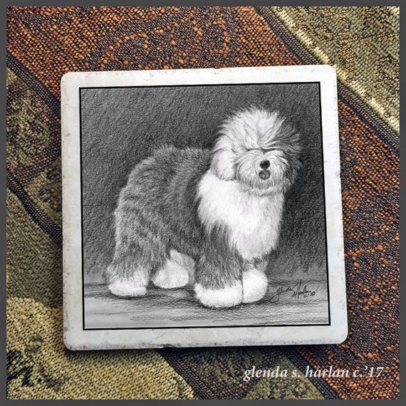 570x570 old english sheepdog fine art drawing on a inch decorative etsy - Old English Sheepdog Drawing