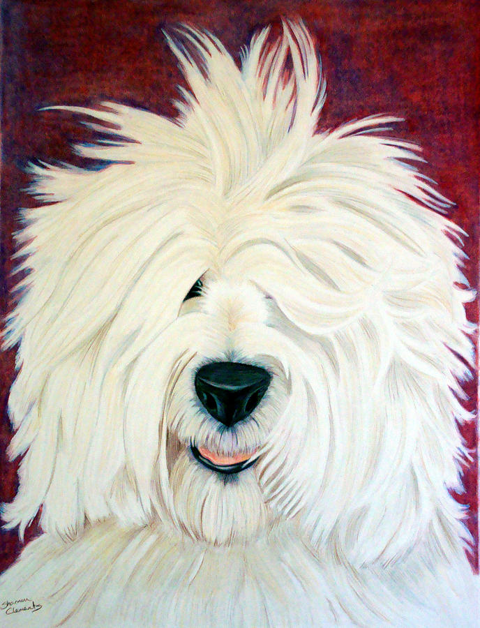 688x900 portrait of an english sheepdog drawing - Old English Sheepdog Drawing