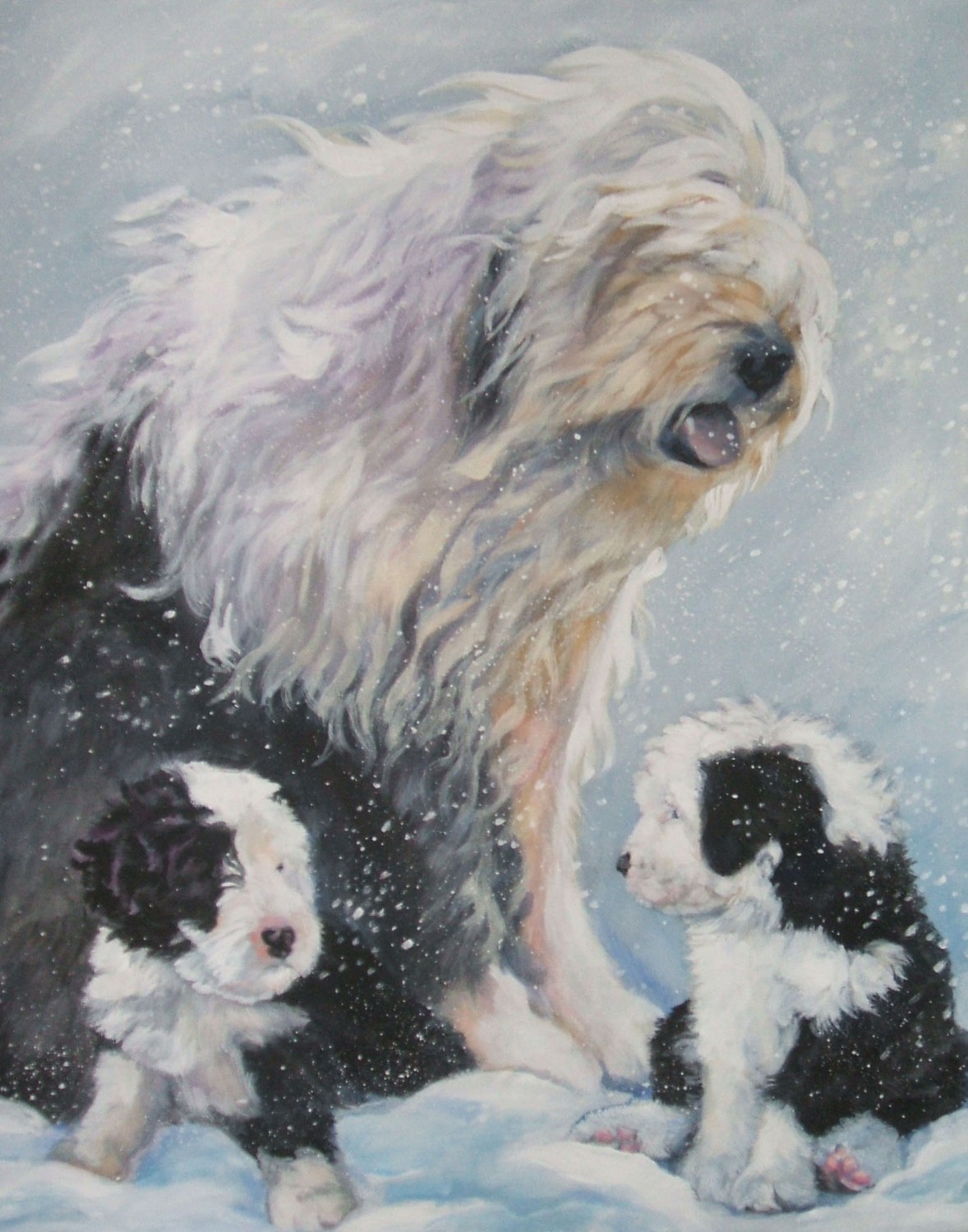 1178x1500 drawn old english sheepdog with her puppies photo and wallpaper - Old English Sheepdog Drawing
