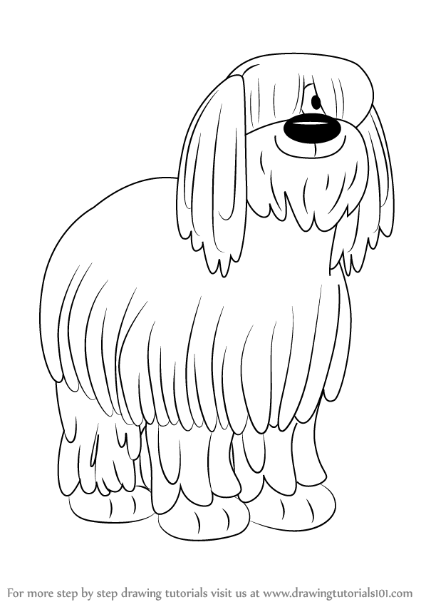 598x844 learn how to draw niblet the old english sheepdog from pound - Old English Sheepdog Drawing