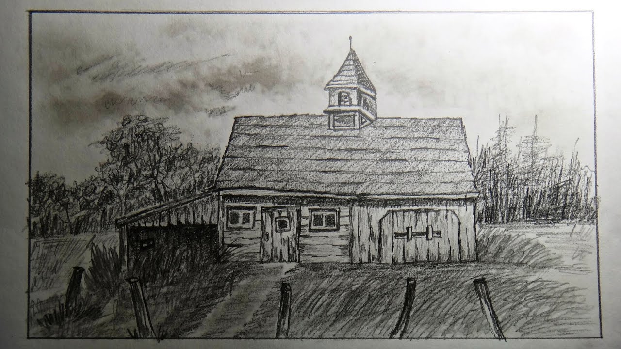 1280x720 How To Draw An Old Barn - Old Farm Drawing