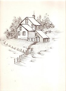 218x300 Old Farmhouse Drawing - Old Farm Drawing