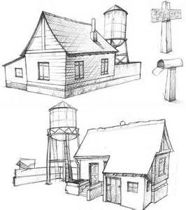 266x300 Old Farmhouse Sketches - Old Farm Drawing