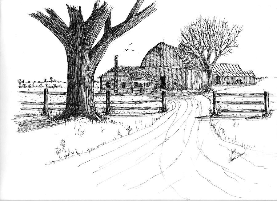 900x654 Old Farms And Cabins Drawings - Old Farm Drawing