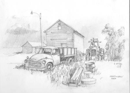 450x322 real sketched drawings old truck on harry and kay's farm - Old Farm Drawing