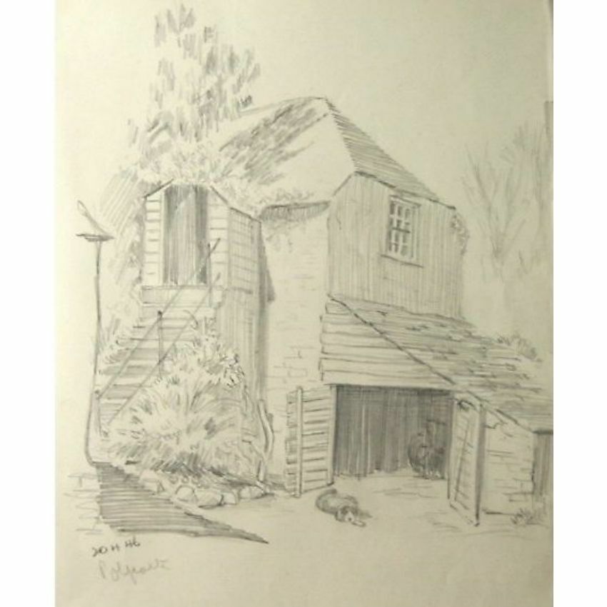 850x850 cornish retro portfolio landscape drawing old farm dog polzeath - Old Farm Drawing