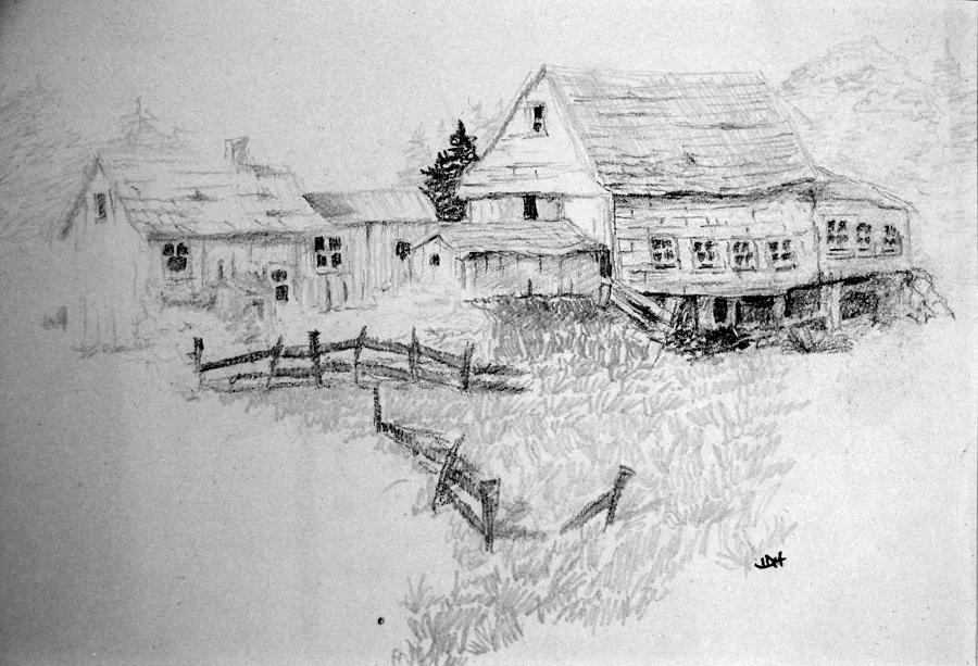 900x613 Farmhouse And Barn Drawing - Old Farm Drawing