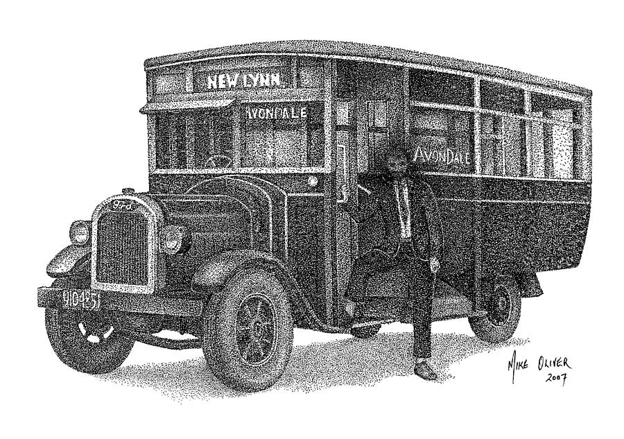 900x633 old fashioned bus pointillism drawing drawing - Old Fashion Drawing
