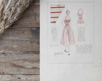 340x270 Vintage Fashion Sketch Etsy - Old Fashion Drawing