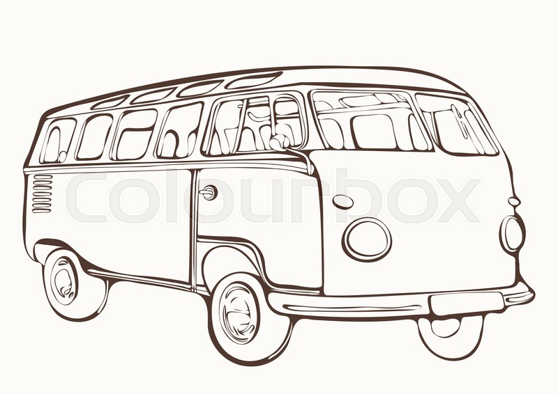 800x566 Vintage Bus, Retro Car, Painted Stock Vector Colourbox - Old Fashioned Car Drawing