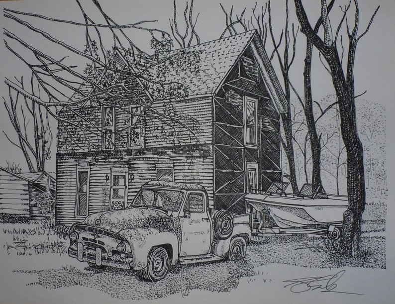 794x611 old ford truck and boat etsy - Old Ford Truck Drawing