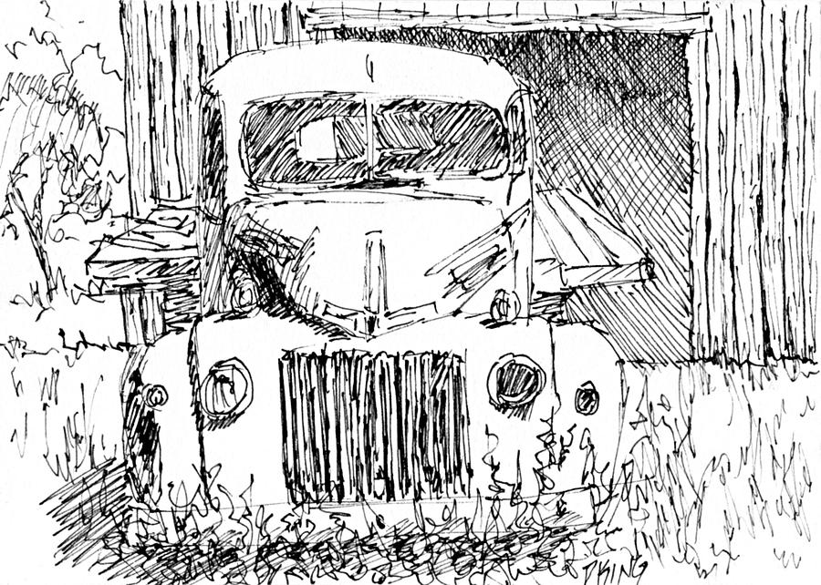 900x642 aceo no old ford truck and barn pen drawing - Old Ford Truck Drawing