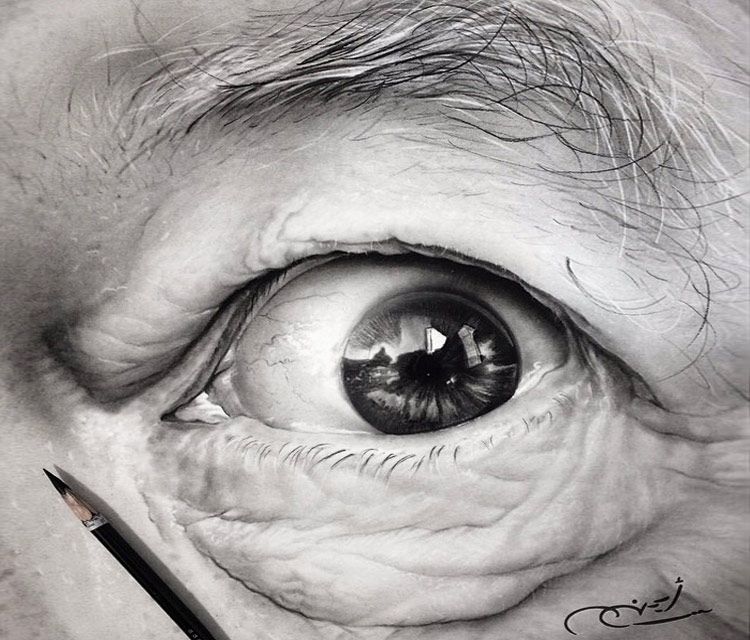 750x640 Drawing Of Eye Old Man - Old Guy Drawing