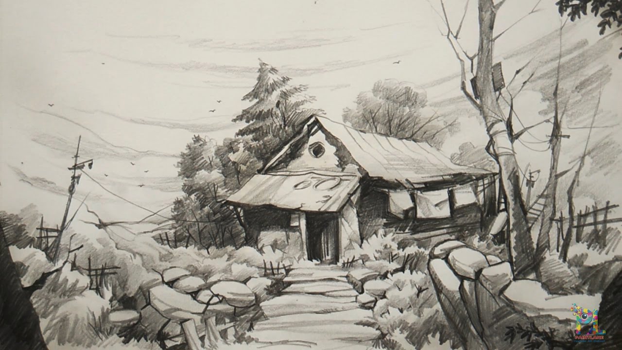 1280x720 How To Draw And Shade Old House For Beginners With Pencil Pencil - Old House Drawing