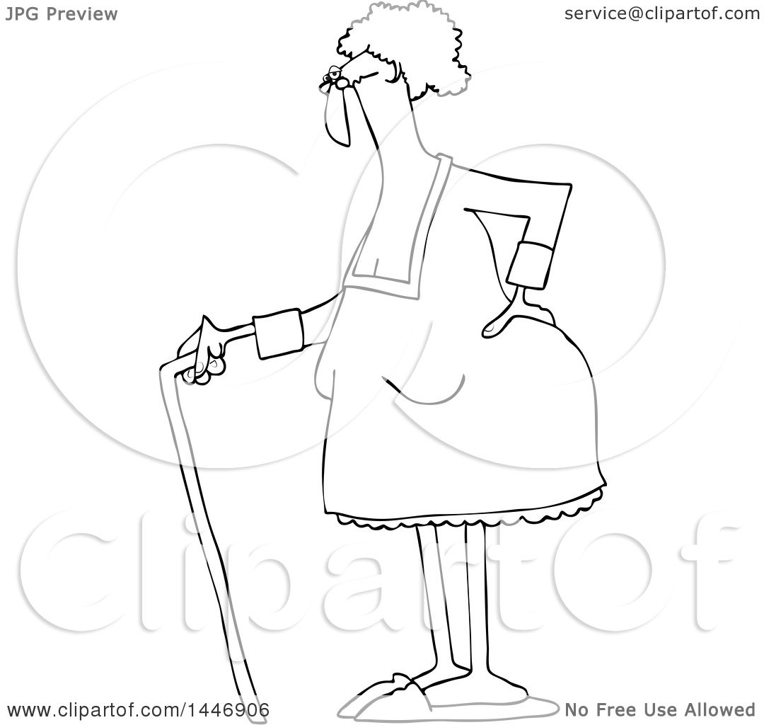 1080x1024 clipart of a cartoon black and white lineart old lady standing - Old Lady Cartoon Drawing