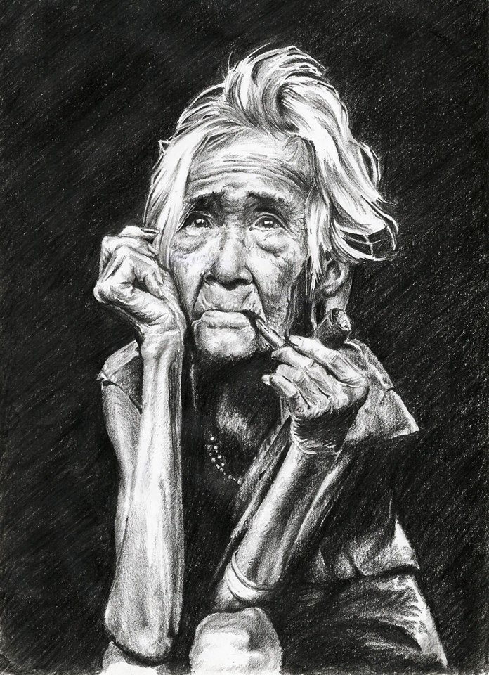 696x960 Old Lady Portrait - Old Lady Drawing