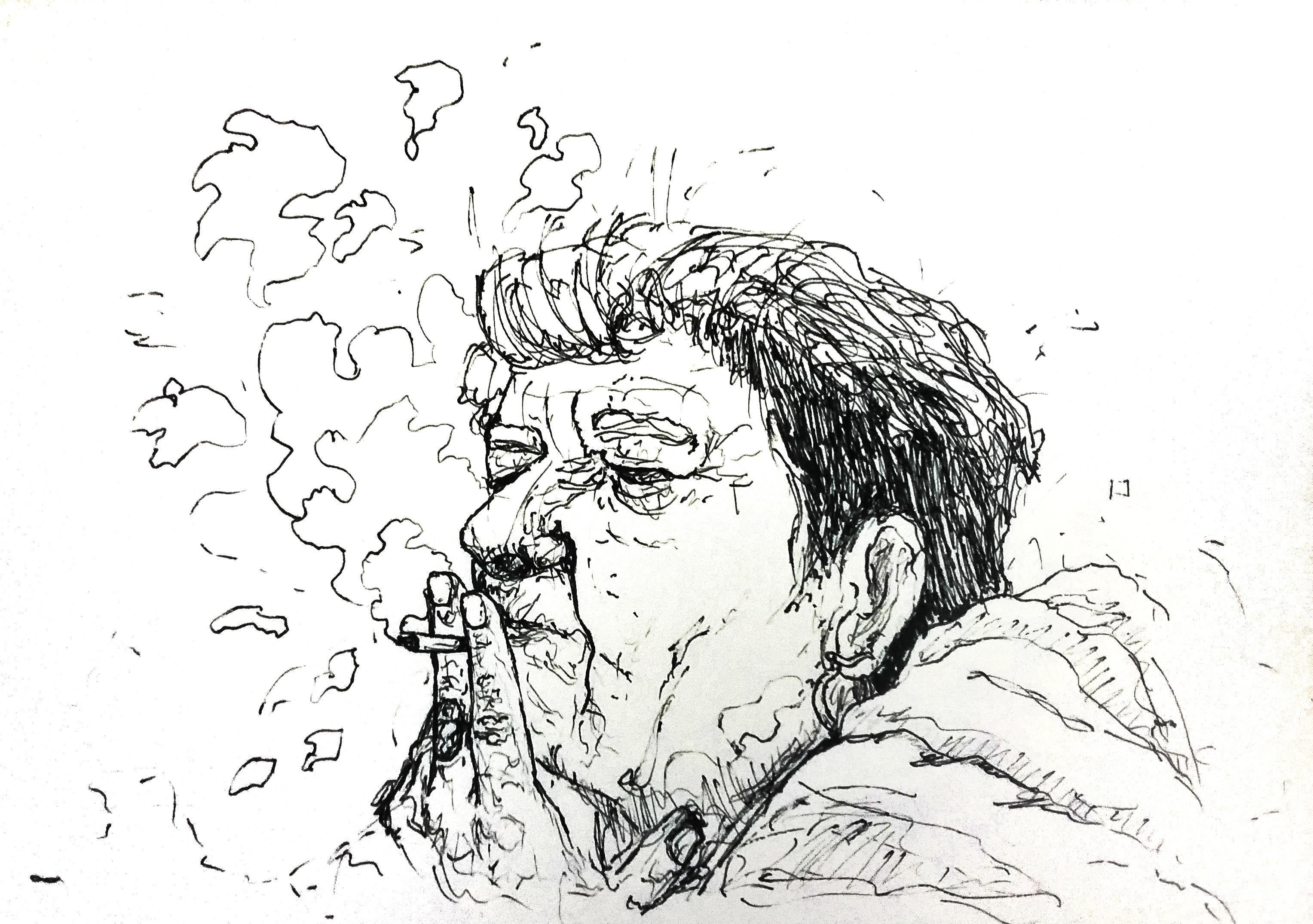 3055x2152 Old Lady Smoking Drawing - Old Lady Drawing