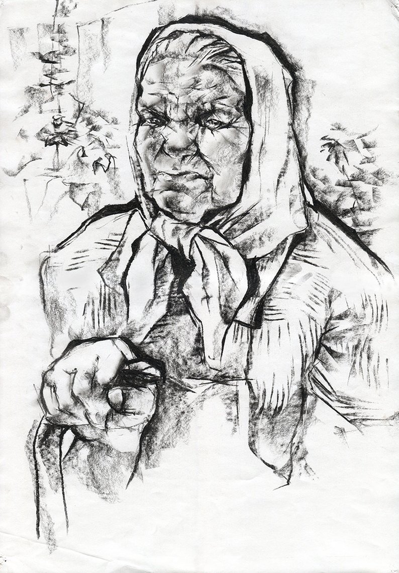 794x1140 Original Drawing Of Old Lady Charcoal Portrait Of Angry Etsy - Old Lady Drawing