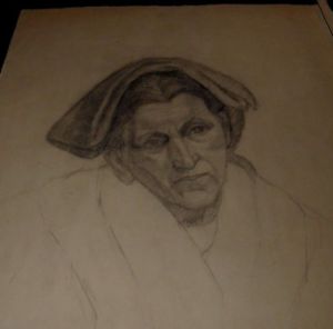 300x296 french antique charcoal old lady drawing art portfolio - Old Lady Drawing