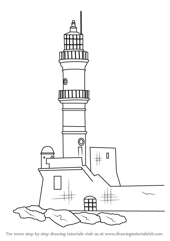 597x844 Learn How To Draw An Old Lighthouse - Old Lighthouse Drawing