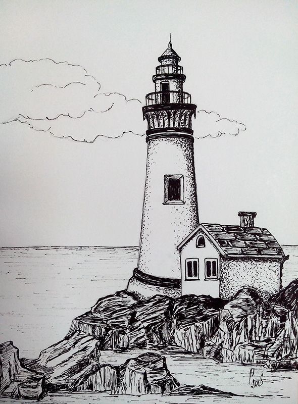 590x800 Old Lighthouse Colorin In Pencil Drawings, Illustration - Old Lighthouse Drawing