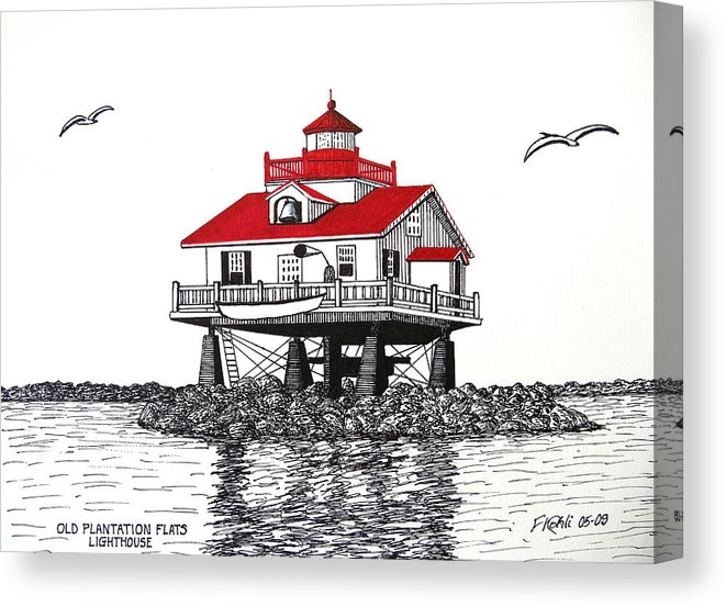 661x553 old plantation flats lighthouse drawing canvas print canvas art - Old Lighthouse Drawing