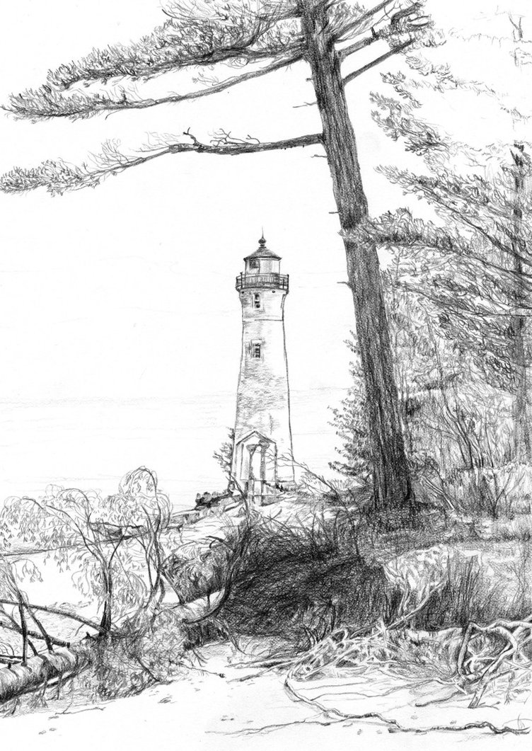 752x1061 Lighthouse Pencil Drawing - Old Lighthouse Drawing
