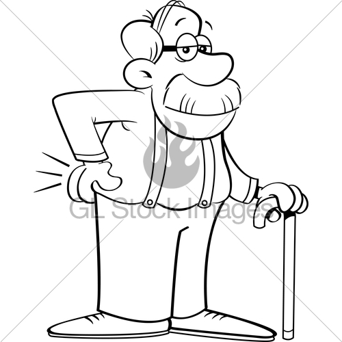 500x500 cartoon old man leaning on a cane gl stock images - Old Man Cartoon Drawing