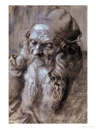 337x450 old man, or study for a saint, brush drawing on brown paper - Old Man Drawing