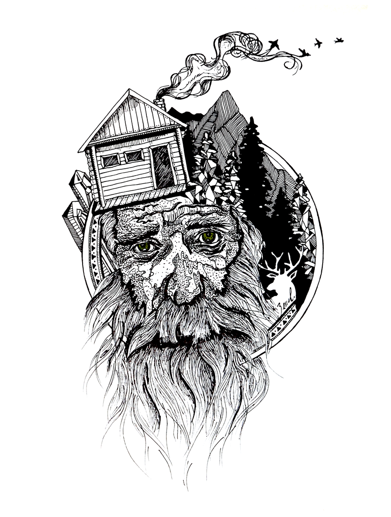 796x1051 old man winter cabin in the woods zessel designs - Old Man Winter Drawing