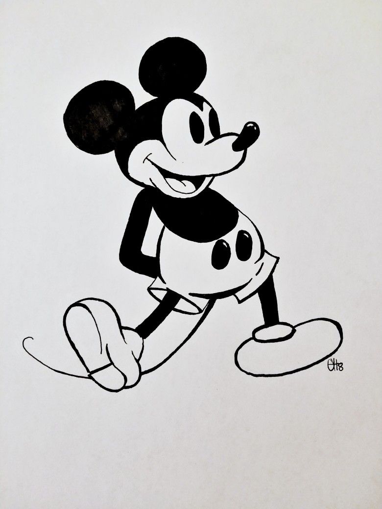 780x1040 pen and ink drawing of an old school mickey mouse on printer paper - Old Mickey Mouse Drawing