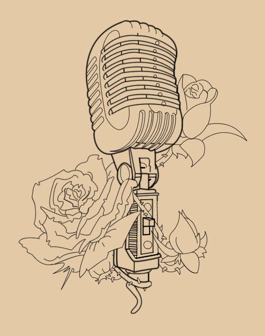 519x658 microphone, music, roses, vintage tattoos microphone tattoo - Old Microphone Drawing