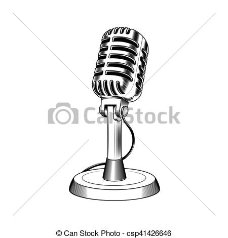 450x470 Old Microphone Made In Engraving Style Vector Illustration Old - Old Microphone Drawing
