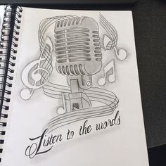 236x236 Old Microphone With Music Notes Drawing - Old Microphone Drawing