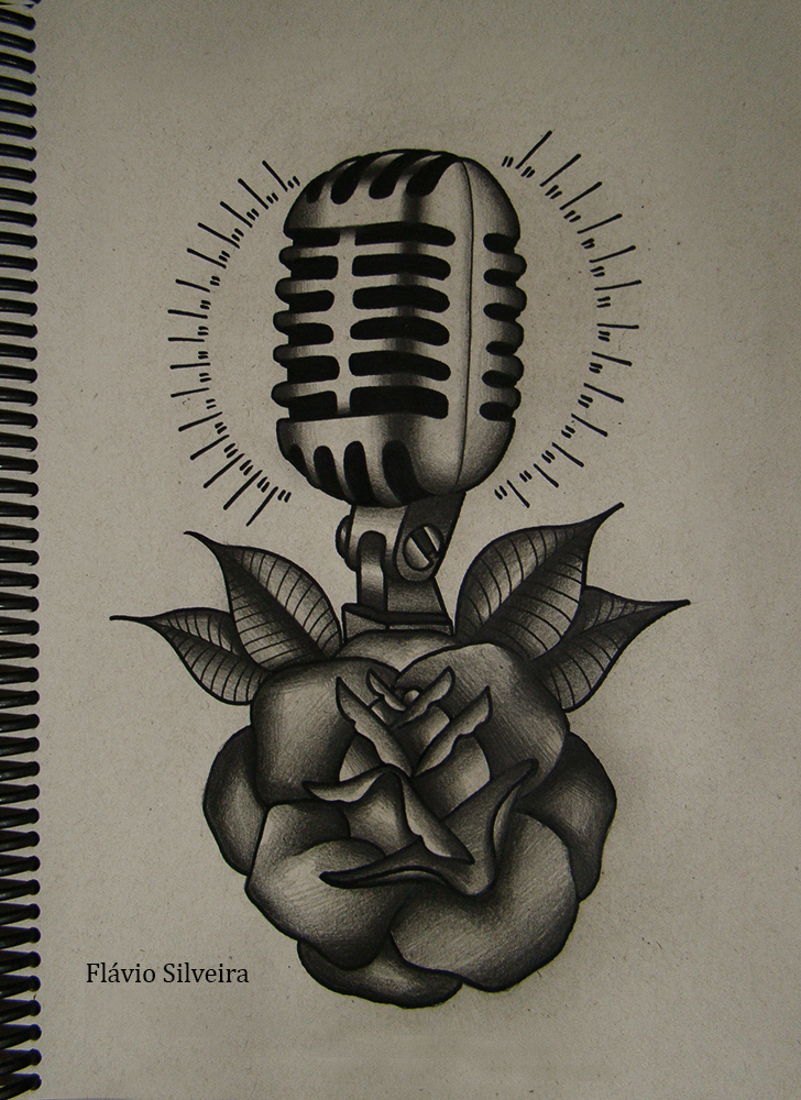 728x1000 Pictures Of Vintage Microphone Tattoo Drawing - Old Microphone Drawing