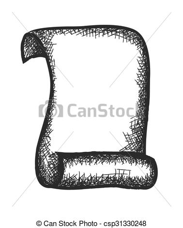 378x470 hatched old rolled up paper scroll doodle, vector illustration - Old Paper Drawing