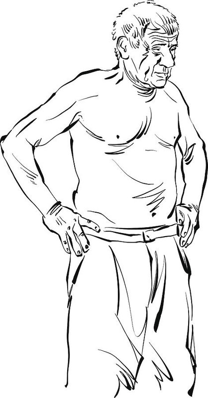 418x799 Hand Drawn Illustration Of Old Man, Black Drawing Art Print - Old Person Drawing