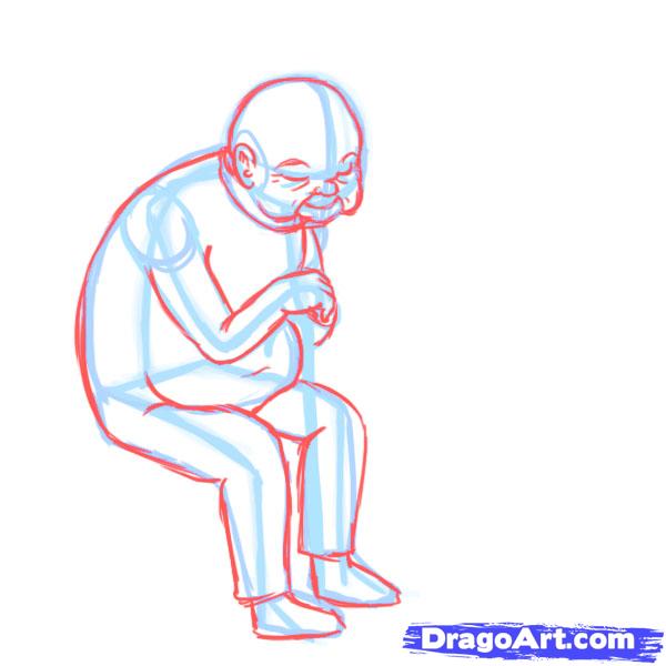 600x600 How To Draw An Old Man, Step - Old Person Drawing