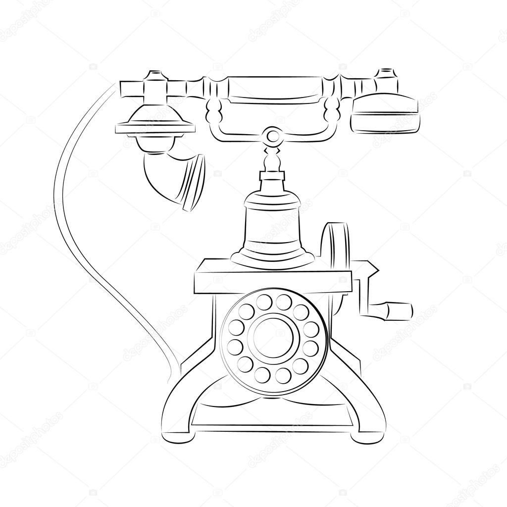 1024x1024 phone drawing illustration for free download - Old Phone Drawing