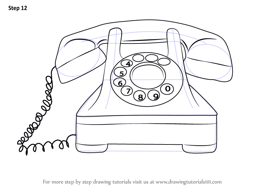 844x598 learn how to draw a vintage phone - Old Phone Drawing