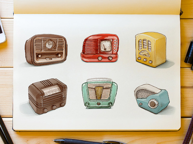 800x600 vintage radio concept - Old Radio Drawing