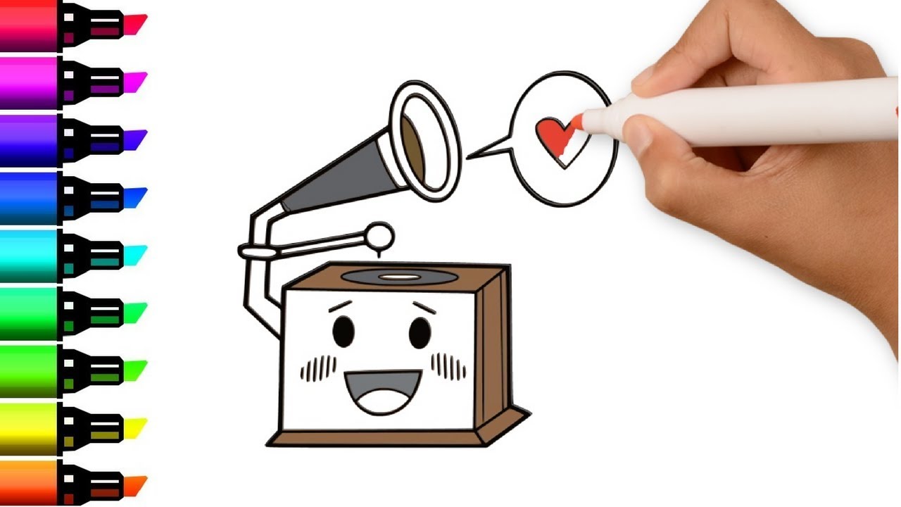 1280x720 drawing and coloring vintage record player coloring pages - Old Record Player Drawing