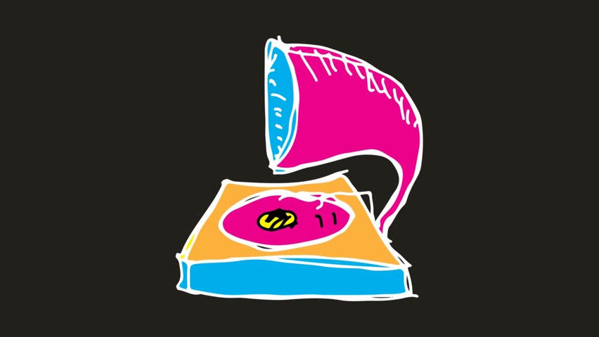 852x480 vintage record player drawing stock video footage - Old Record Player Drawing