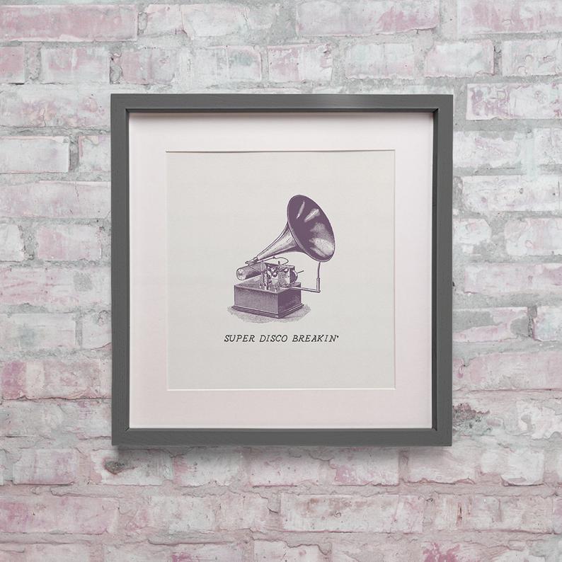 794x794 vintage record player vinyl gramophone print super disco etsy - Old Record Player Drawing