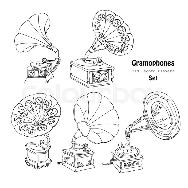 800x800 background with gramophone hand drawn stock vector colourbox - Old Record Player Drawing