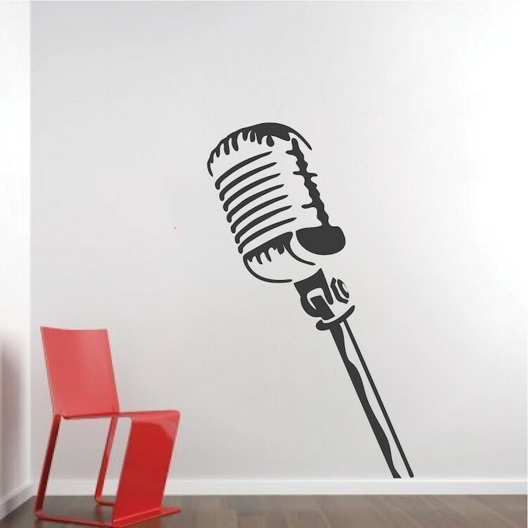750x750 microphone wall decal music wallpaper old school mic stand - Old School Microphone Drawing